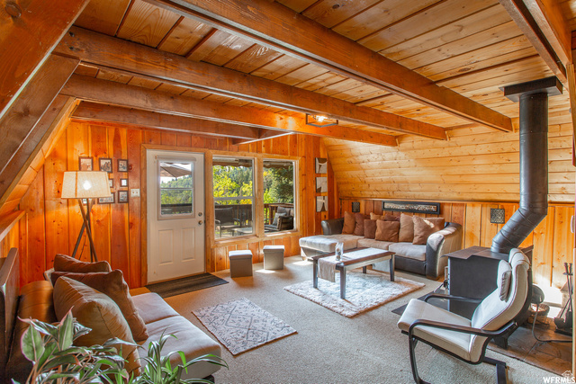 1644 West Tollgate Cyn Road, Unit 79AM Coalville, UT 84017 - Photo 11 of 31 Wood-paneled walls and ceiling with exposed beams