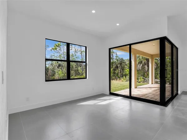 a view of a big room with large windows
