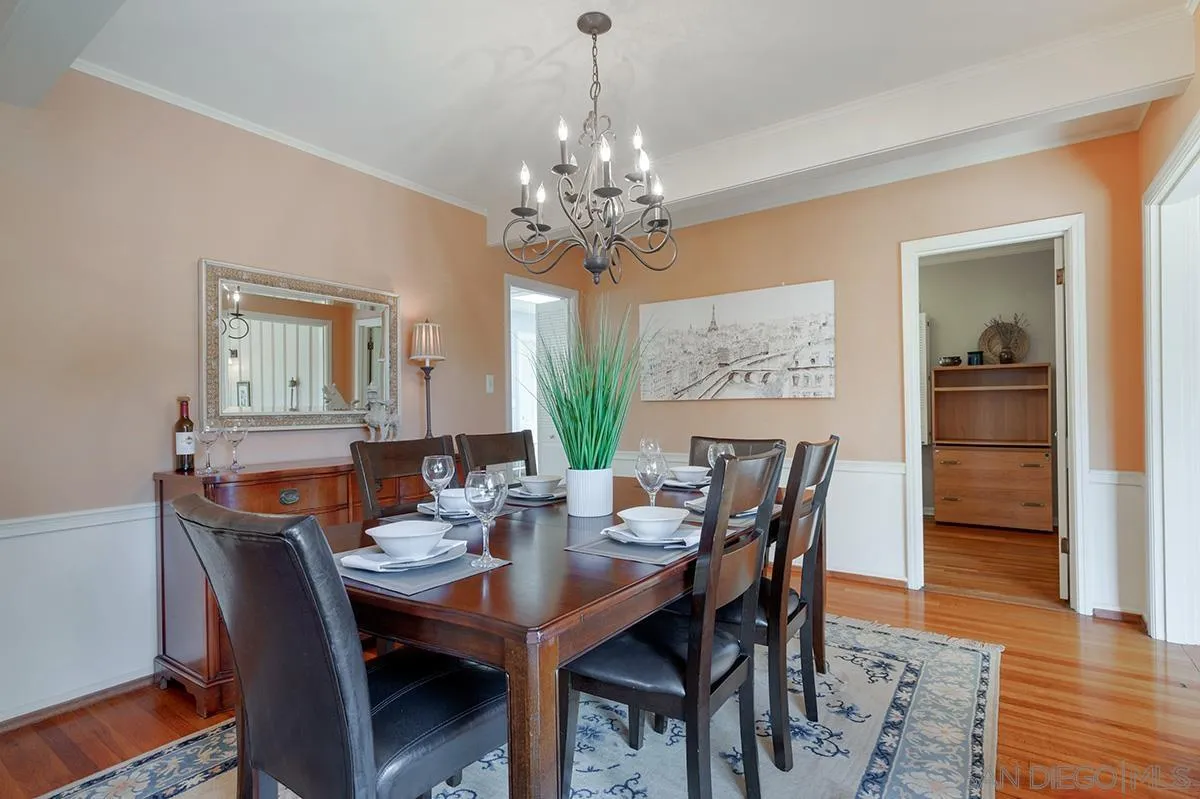 305 West Olive Street San Diego, CA 92103 - Photo 17 of 74 a view of a dining room with furniture wooden floor and chandelier