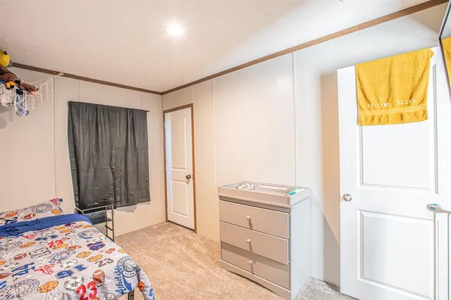 a bedroom with a bed and a cabinets