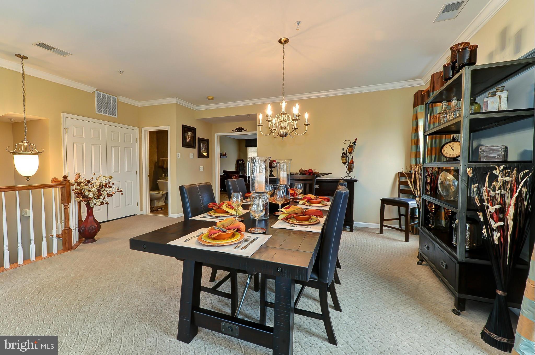 41888 Inspiration Terrace Aldie, VA 20105 - Photo 18 of 30 a dining room with furniture a rug and a chandelier