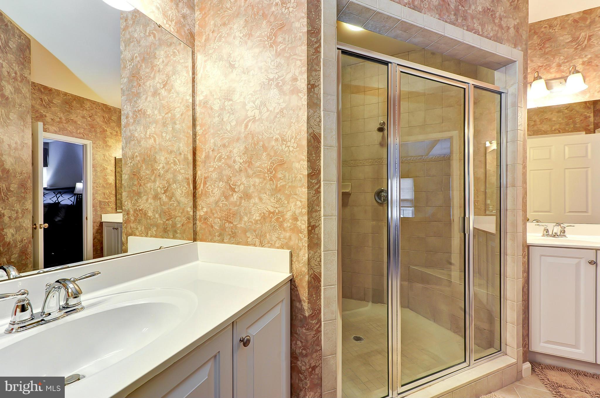 41888 Inspiration Terrace Aldie, VA 20105 - Photo 24 of 30 a bathroom with a shower sink and mirror