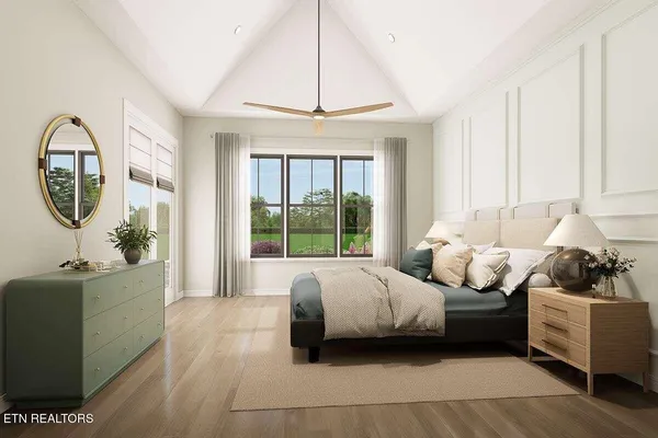 a bedroom with bed furniture and a window