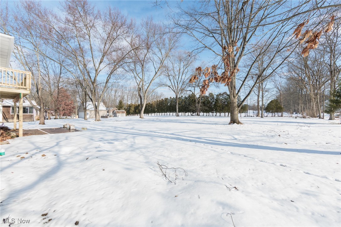 View of yard covered in snow