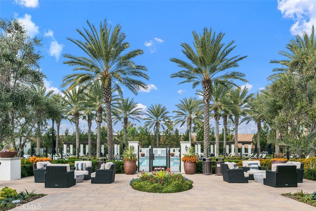 229 Carlow Irvine, CA 92618 - Photo 25 of 32 a row of palm trees and swimming pool in the backyard of a house
