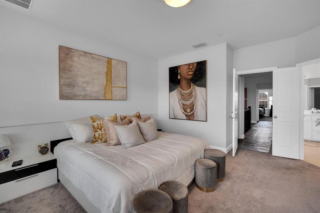 1498 Weston Road Dallas, TX 75234 - Photo 12 of 24 Carpeted bedroom featuring white walls and a ceiling-mounted light fixture