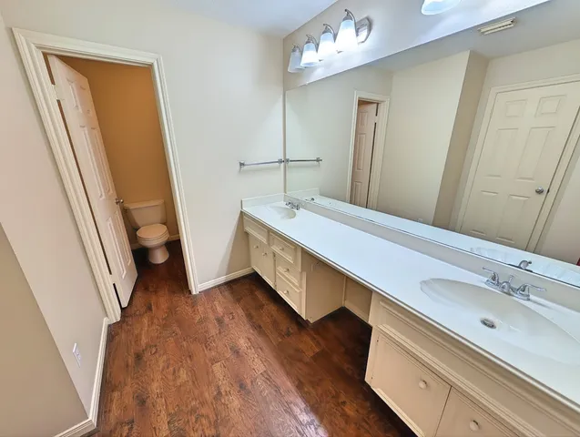 a bathroom with a sink a mirror and a toilet