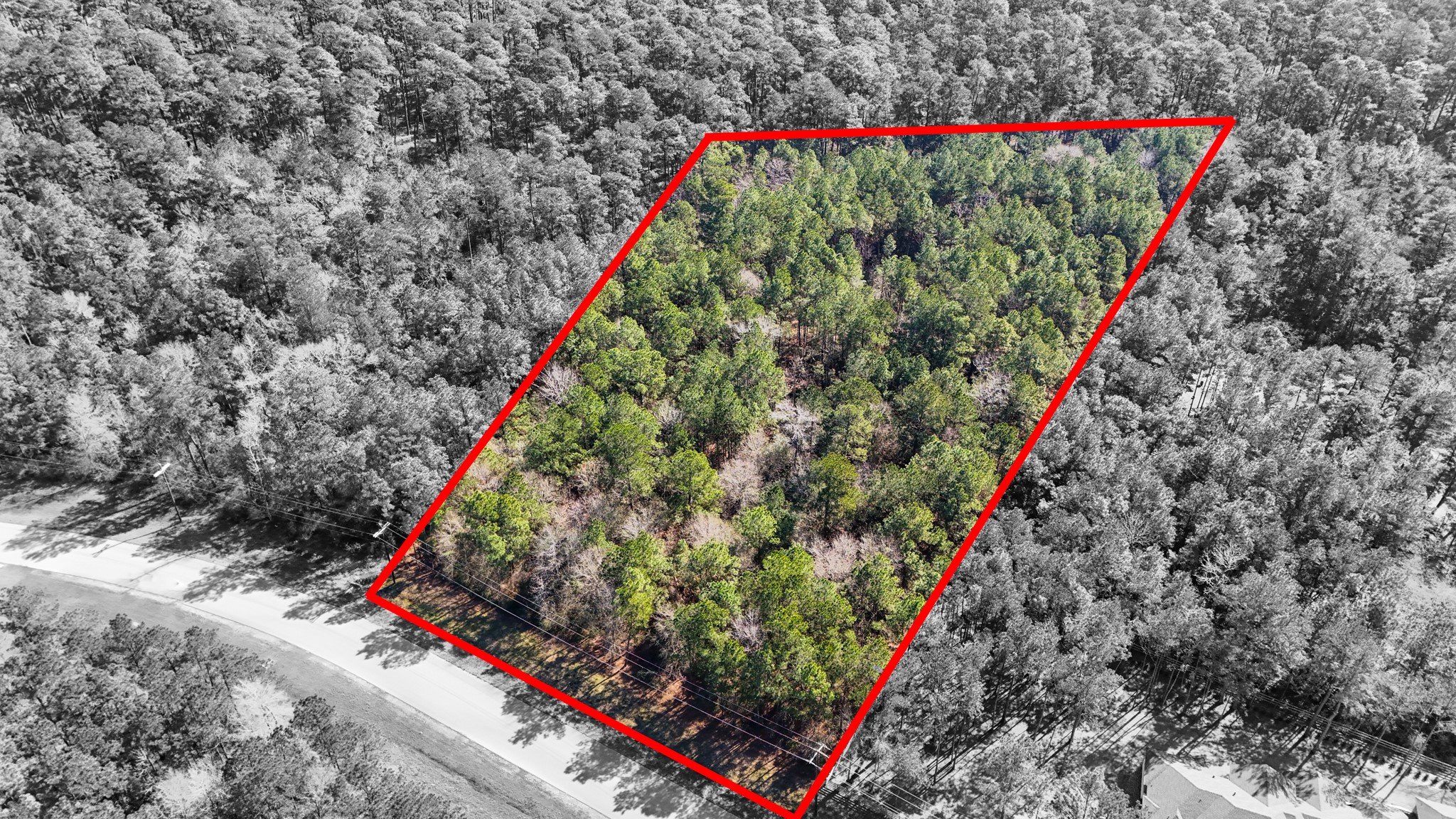 5-23-14 Rim Rock Road Huntsville, TX 77340 - Photo 19 of 45 This aerial shot captures the surrounding community, offering a glimpse into the serene and wooded environment.