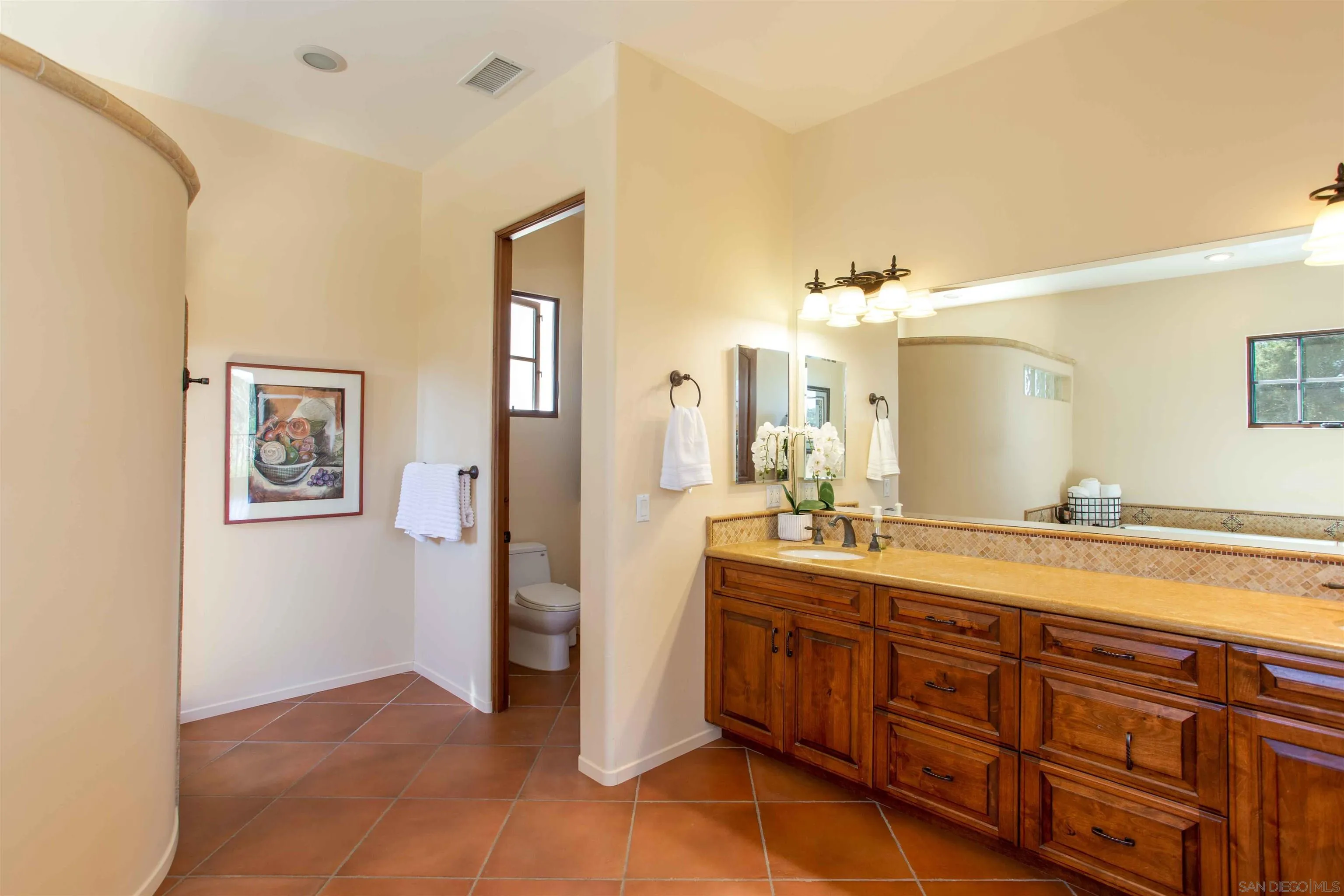 2624 Lone Jack Road Encinitas, CA 92024 - Photo 22 of 37 a spacious bathroom with a granite countertop sink and mirror