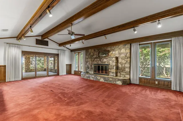 a large hall with window