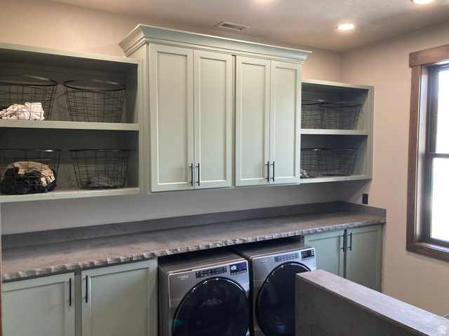 259 Meadow Drive Springville, UT 84663 - Photo 27 of 62 Laundry area with cabinet space, washer and clothes dryer, and recessed lighting
