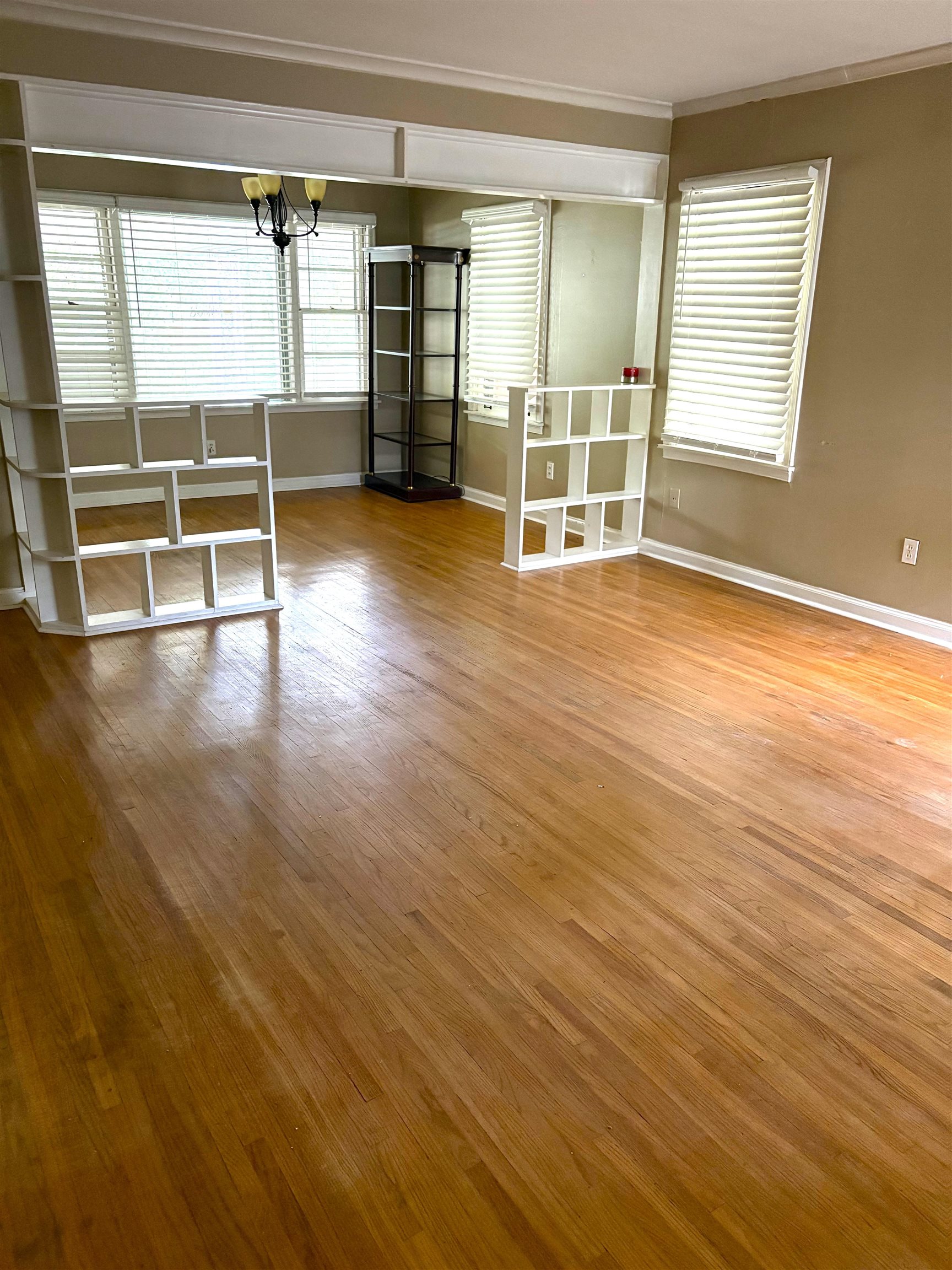 Expansive wood-finish flooring extends throughout