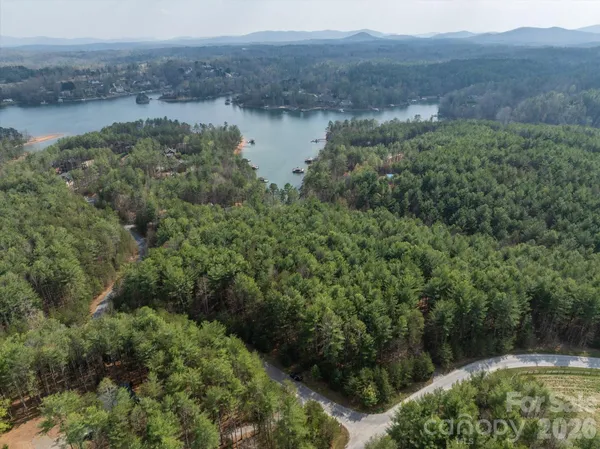 a view of a lake with mountain