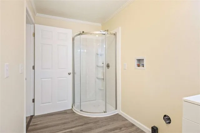a view of a bathroom with a shower
