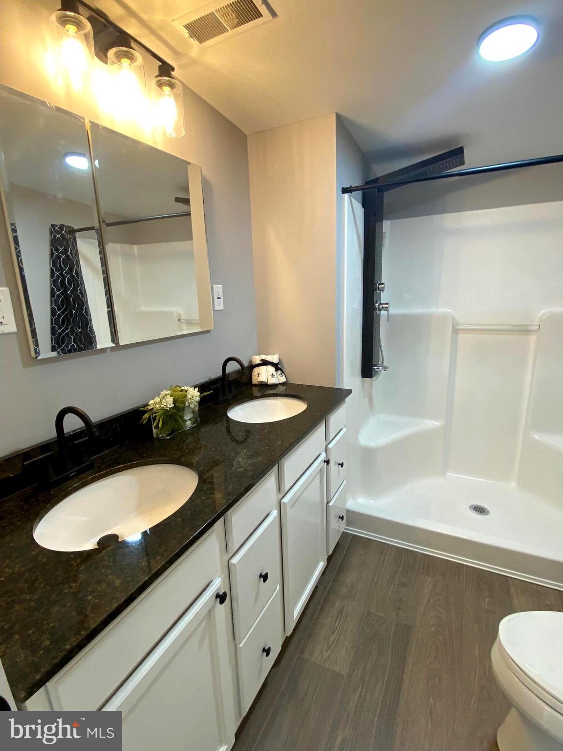 15 East 8th Avenue Pine Hill, NJ 08021 - Photo 29 of 32 a bathroom with a granite countertop sink a toilet a mirror and bathtub