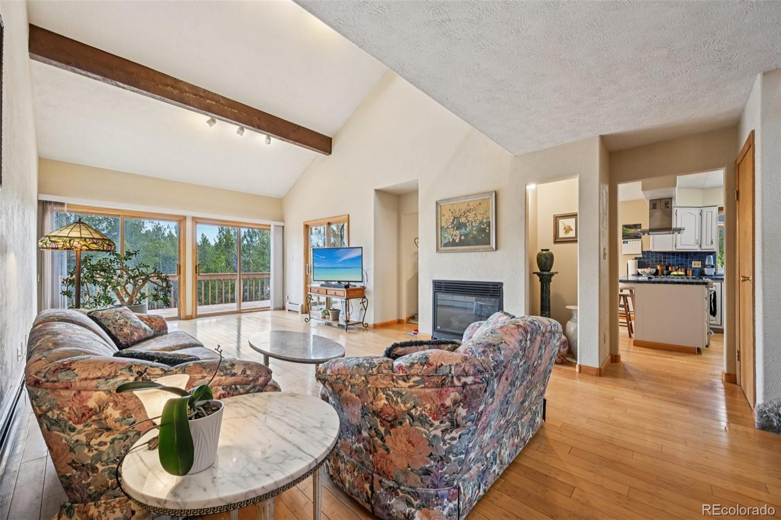 206 Pinon Circle Black Hawk, CO 80422 - Photo 8 of 50 a living room with fireplace furniture and a large window