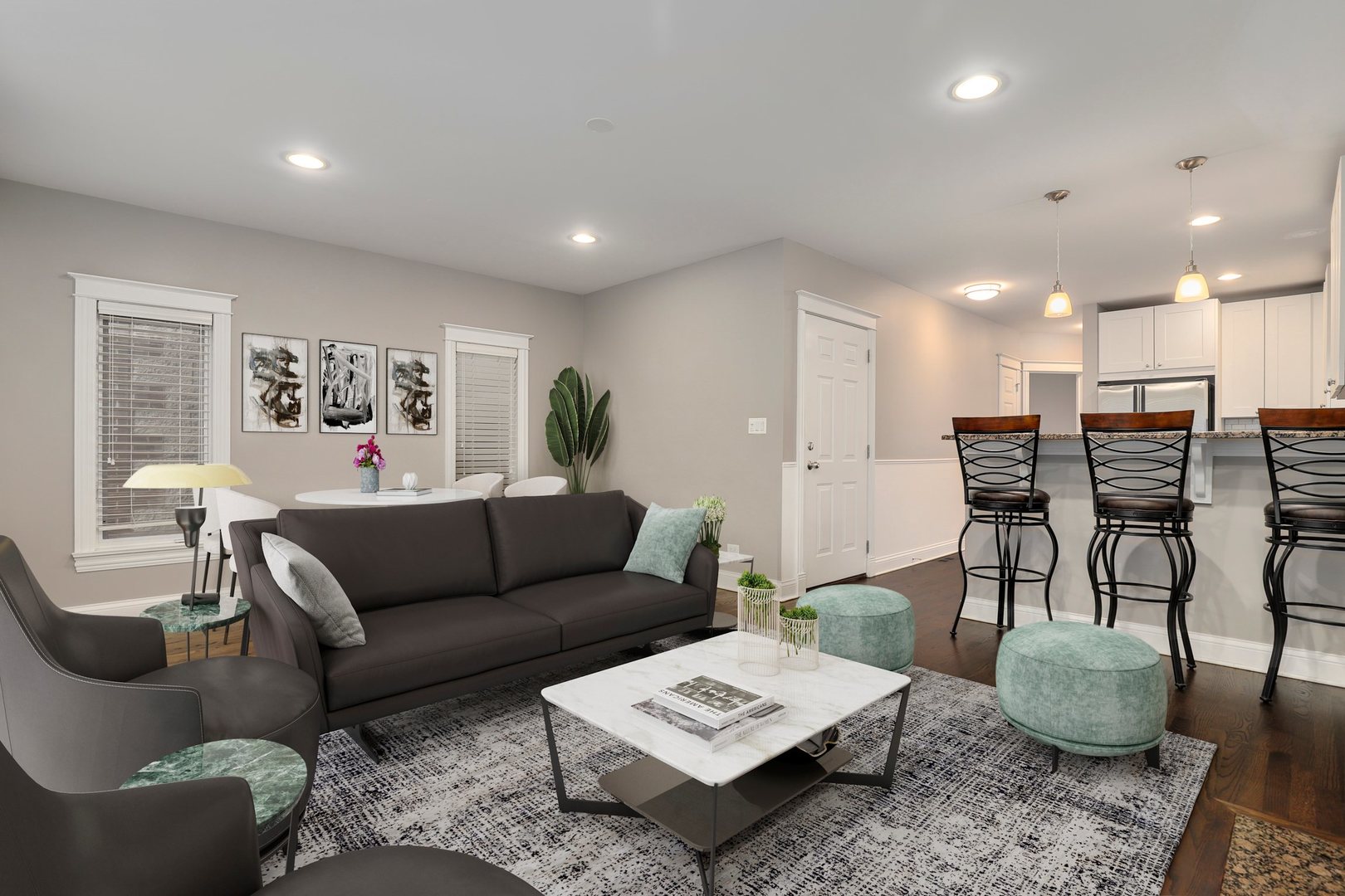 3211 North Racine Avenue, Unit 2 Chicago, IL 60657 - Photo 6 of 22 a living room with furniture and kitchen view