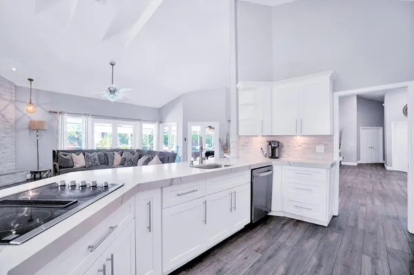 a front view of building with yard and green space