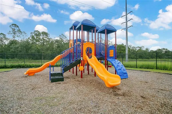 a view of a park with slide