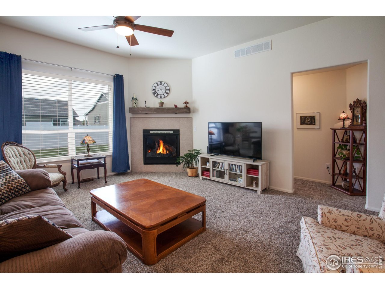 944 Maplebrook Drive Windsor, CO 80550 - Photo 32 of 32 a living room with furniture a flat screen tv and a fireplace