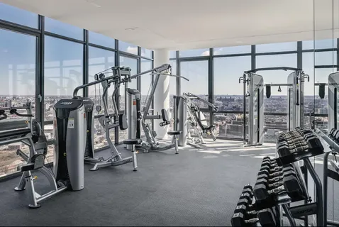a view of a room with gym equipment