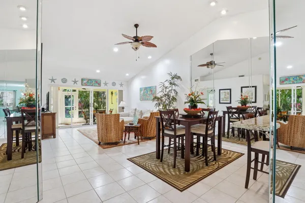 a view of a dining room and livingroom view