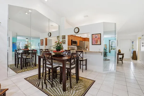 a view of a dining area with furniture