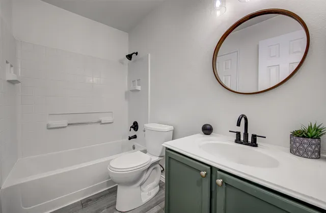 a bathroom with a sink a toilet and a mirror