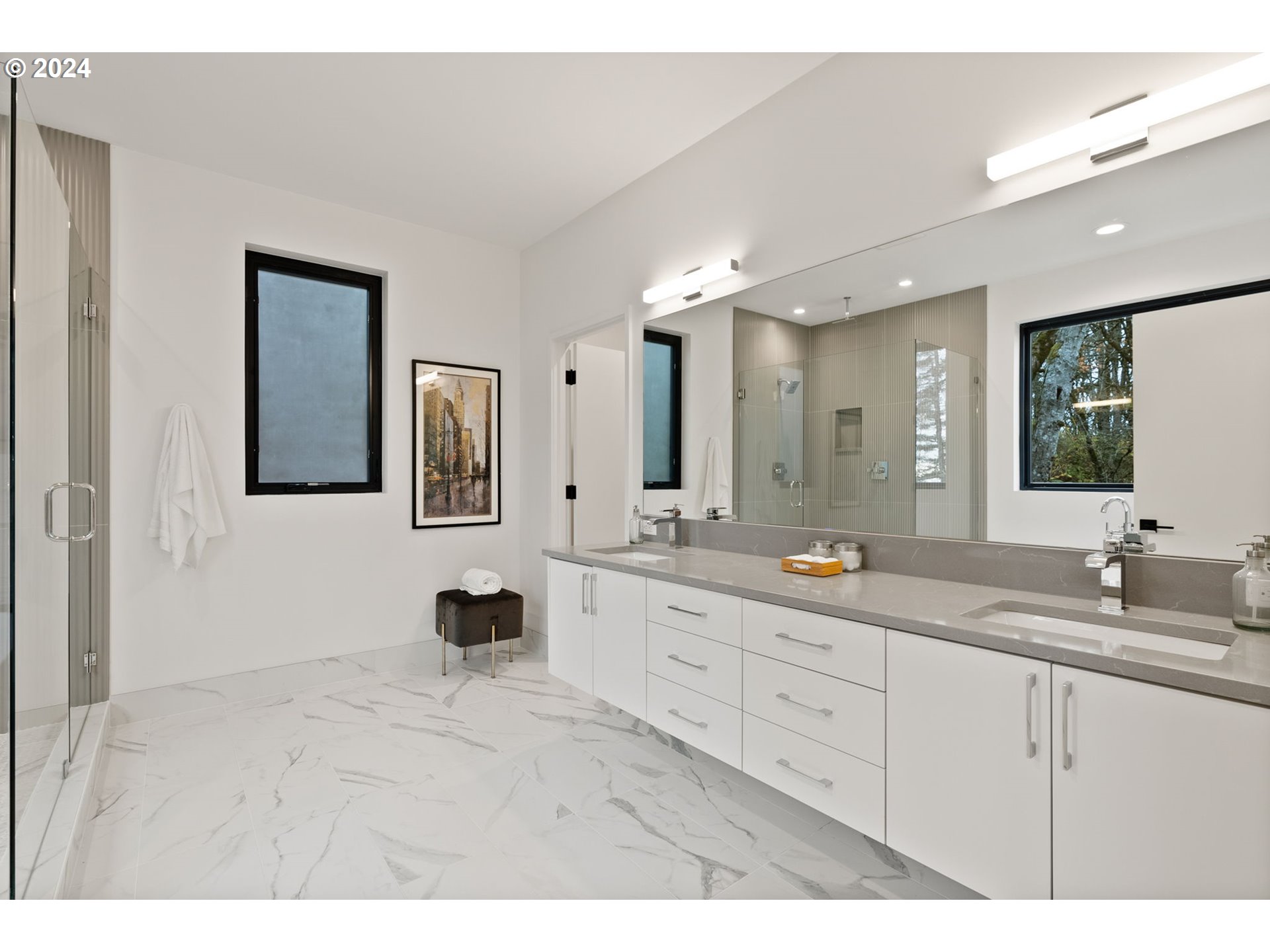 8236 Northwest Thompson Road Portland, OR 97229 - Photo 23 of 48 a bathroom with a granite countertop sink mirror and double