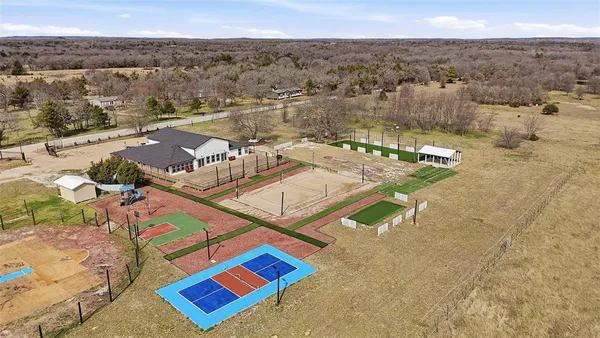 an aerial view of beach and ocean
