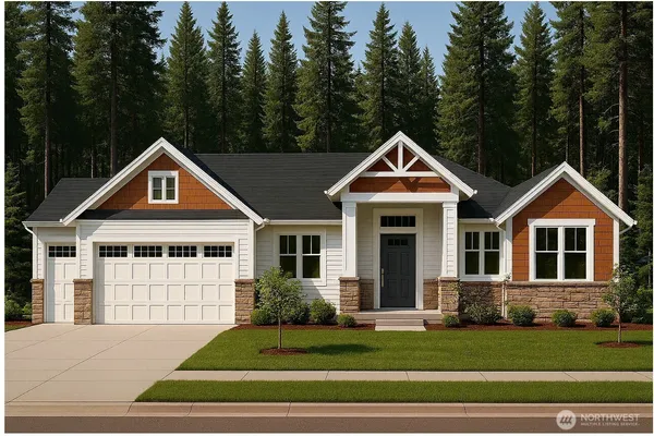 a front view of a house with a yard and trees