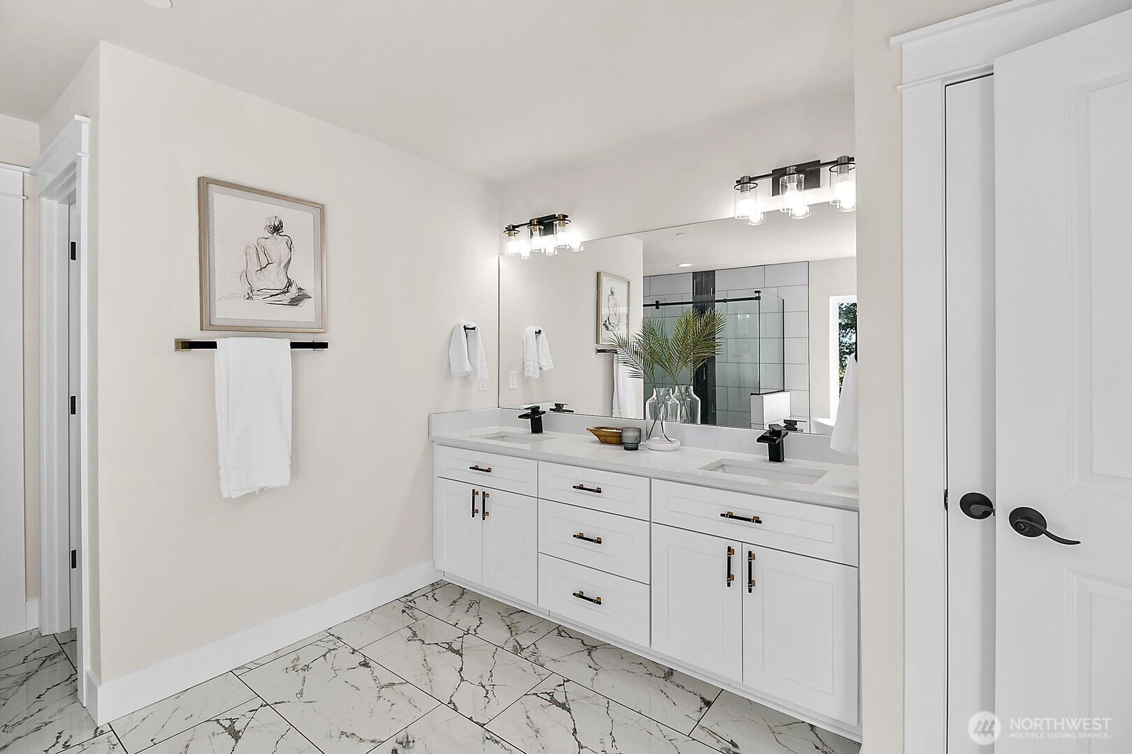 0 Herron Road Northwest Lakebay, WA 98349 - Photo 5 of 24 a spacious bathroom with a double vanity sink a mirror and shower