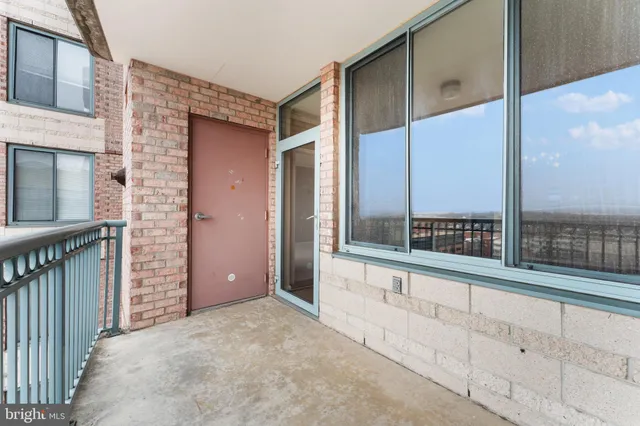 a view of a balcony from door