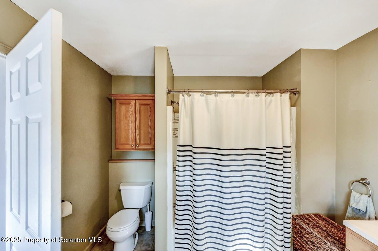 41 Show Kase Road Forest City, PA 18421 - Photo 42 of 81 a bathroom with a sink a toilet a mirror and shower curtain