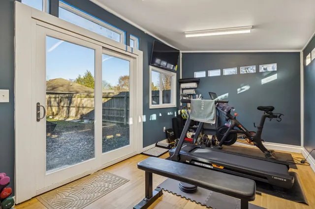a view of a room with gym equipment