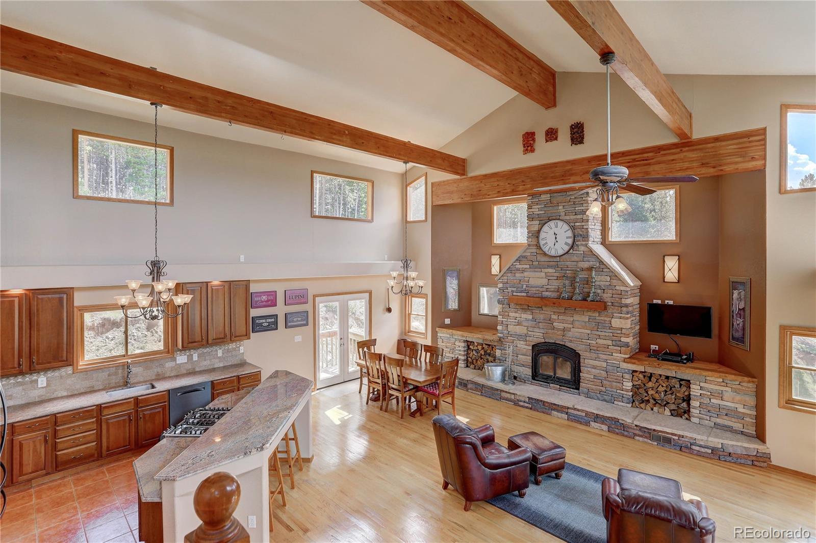 10922 Conifer Mountain Road Conifer, CO 80433 - Photo 4 of 37 a living room with furniture and a fireplace