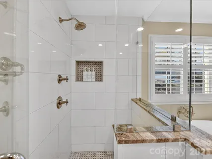 a view of a bathroom with a shower