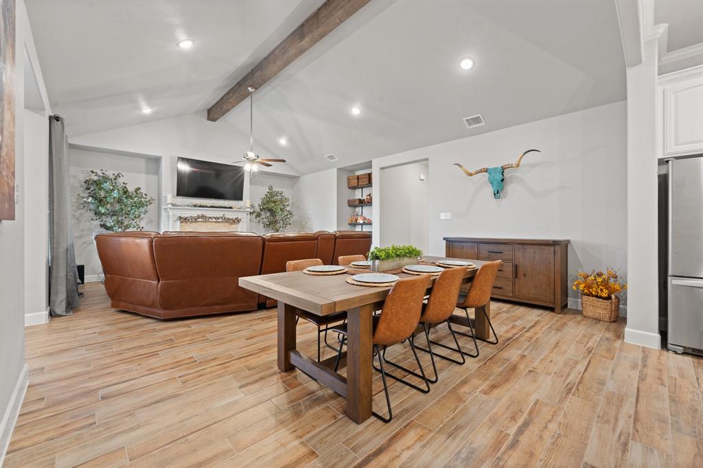 1741 River Bend Road Burleson, TX 76028 - Photo 5 of 33 Dining room featuring light wood finished floors, ceiling fan, and recessed lighting