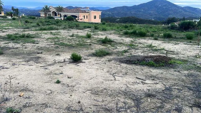 a view of a town with mountains in the background