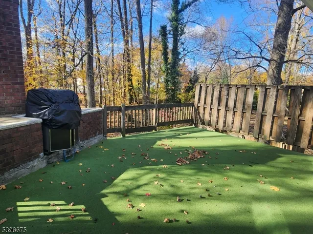 a view of a garden with a slide