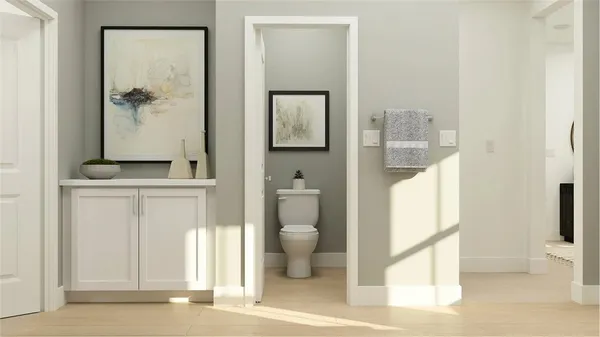 a view of a bathroom with a toilet