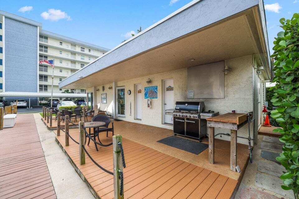 1 Harbourside Drive, Unit 4205 Delray Beach, FL 33483 - Photo 72 of 97 a dining hall with stainless steel appliances granite countertop a stove and chairs with wooden floor
