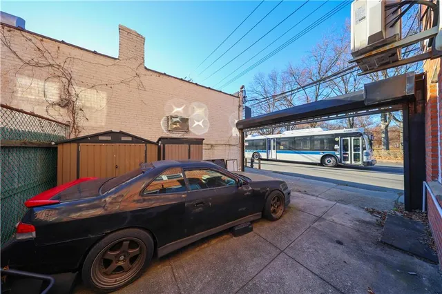 a car parked in front of a building