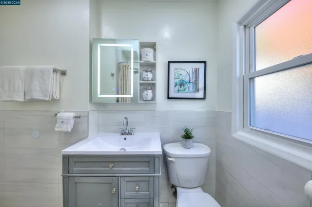 a bathroom with a toilet a sink and mirror