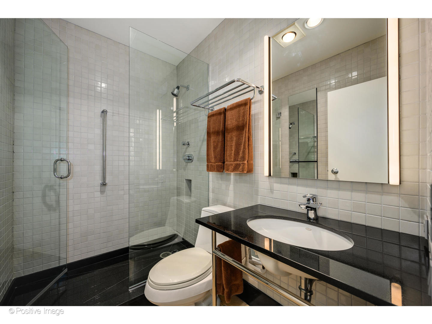 175 East Delaware Place, Unit 5116 Chicago, IL 60611 - Photo 28 of 43 a bathroom with a sink a toilet a mirror and shower