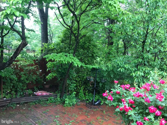 a flower garden in a backyard