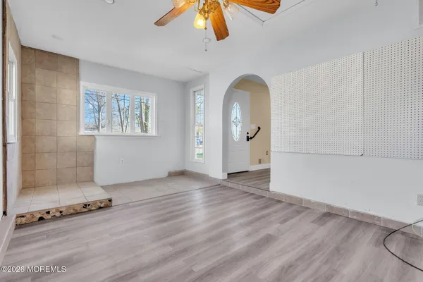 an empty room with windows