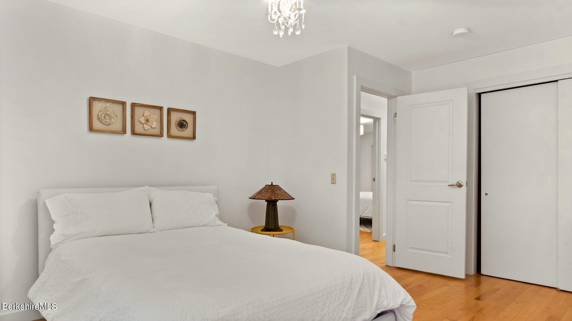 16 Squaw Peak Road Great Barrington, MA 01230 - Photo 26 of 38 a bedroom with a bed and a chandelier