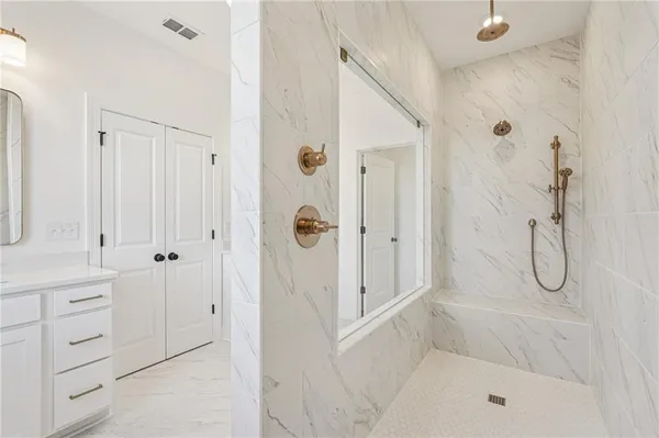 a view of a hallway with painted walls