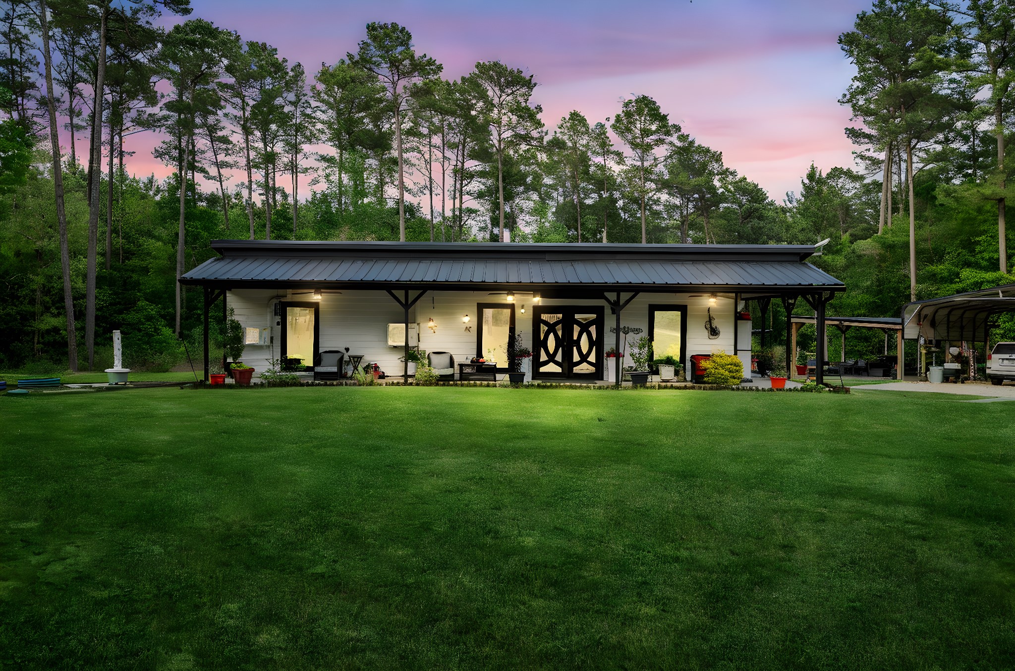 11.5 Acres, two new construction homes built in 2022, shop, pavillion, garages, fully fenced and gated.